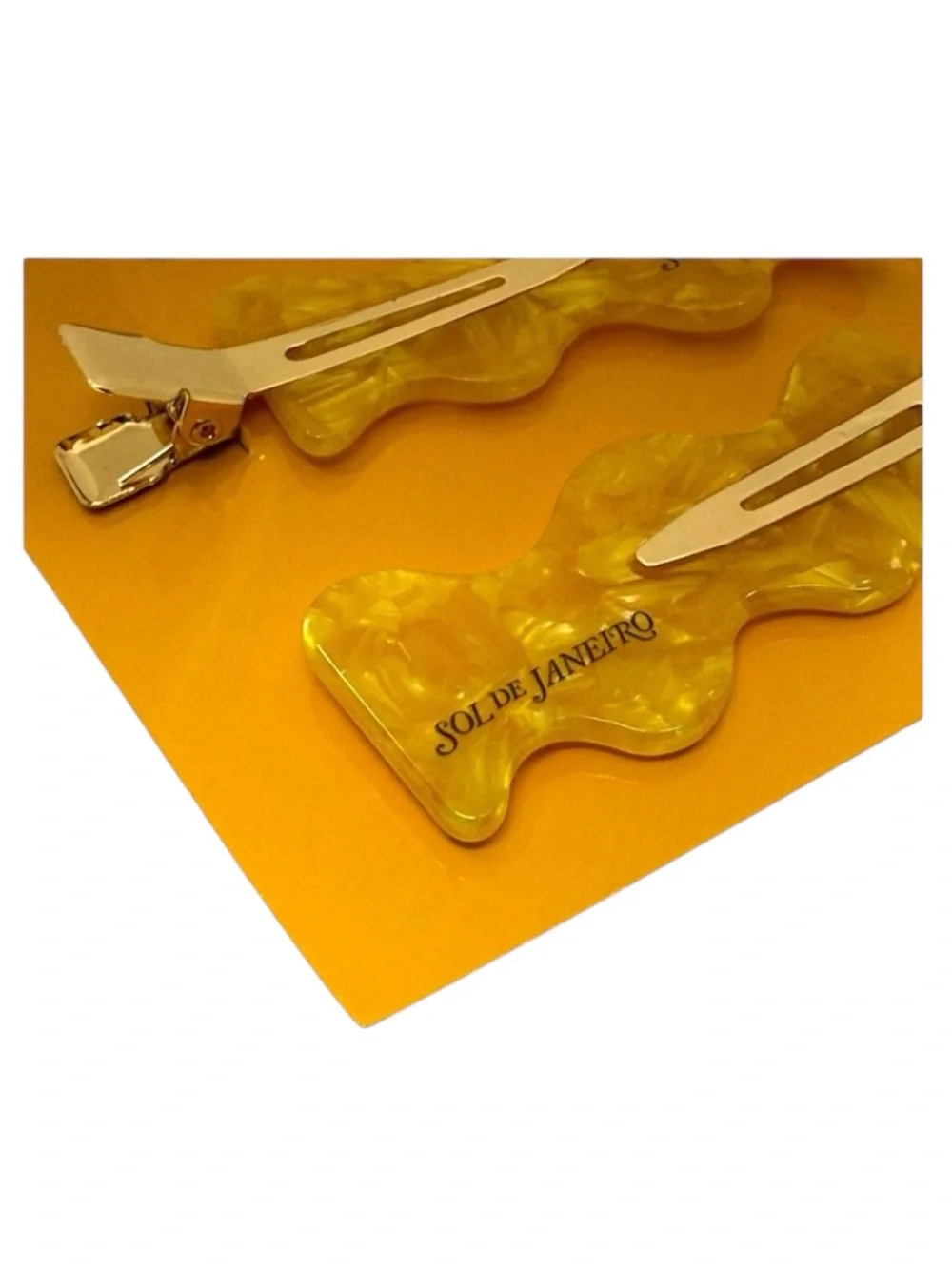 new Sol de Janeiro ☀︎︎ Ltd Ed Hair Clips Barrettes ☀︎︎ Set of 2 ☀︎︎ Gold Resin